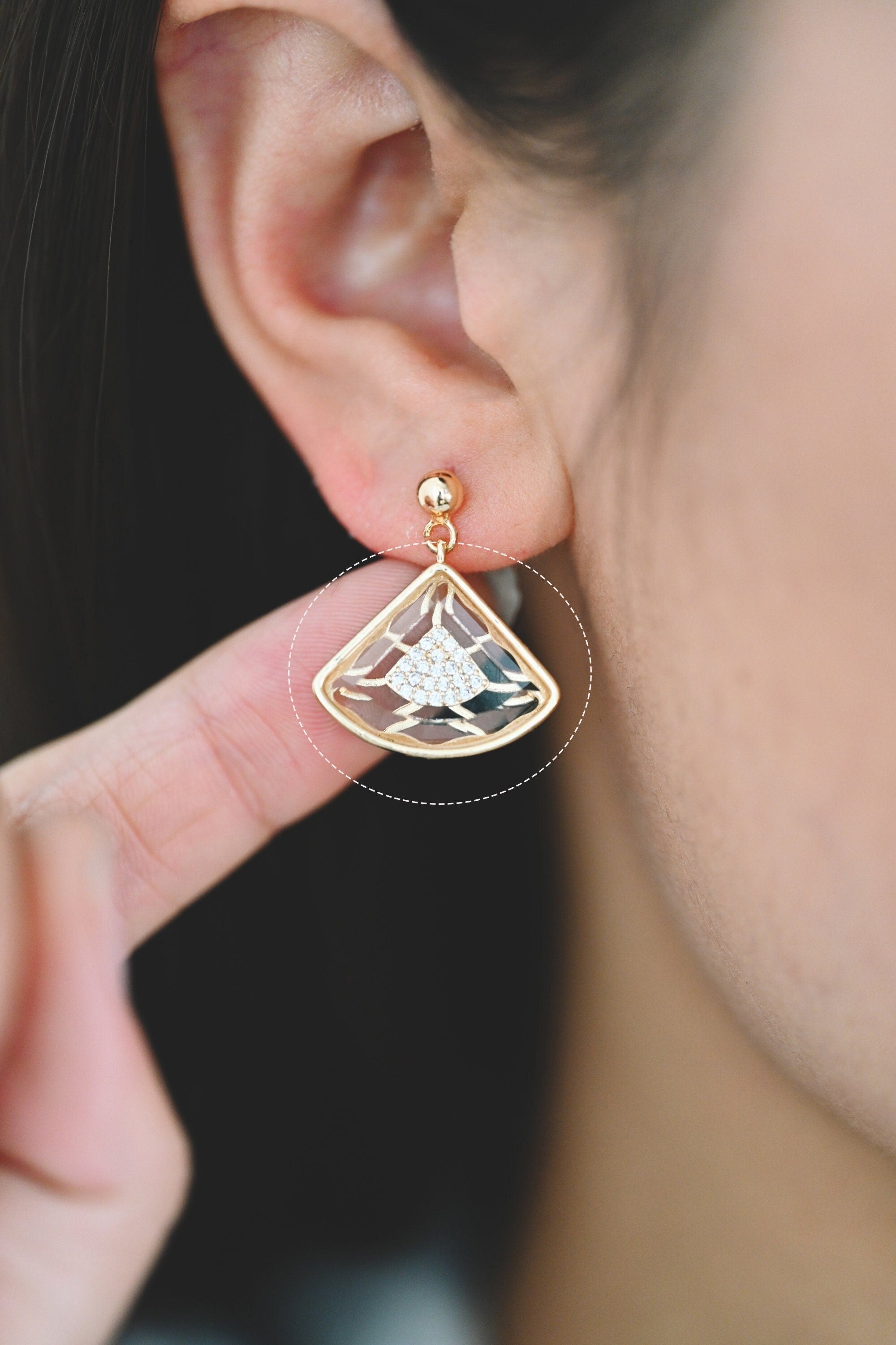 4pcs CZ Pave Gold Fan Shaped Charm, Earring Findings, Jewelry Making, Diy Material, Jewelry Supplies (GB-2238)