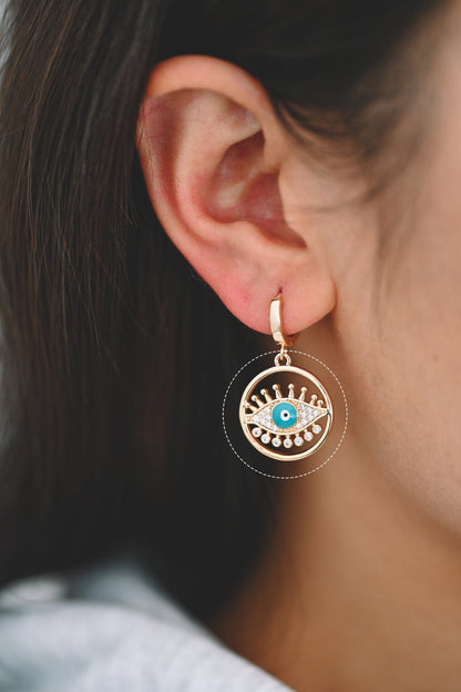 4pcs CZ Pave Evil Eye Round Charms, 18K Gold plated Brass, Enamel Eye Pendants (GB-4085-L)