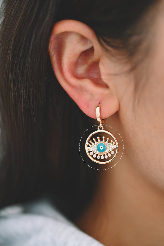 4pcs CZ Pave Evil Eye Round Charms, 18K Gold plated Brass, Enamel Eye Pendants (GB-4085-L)