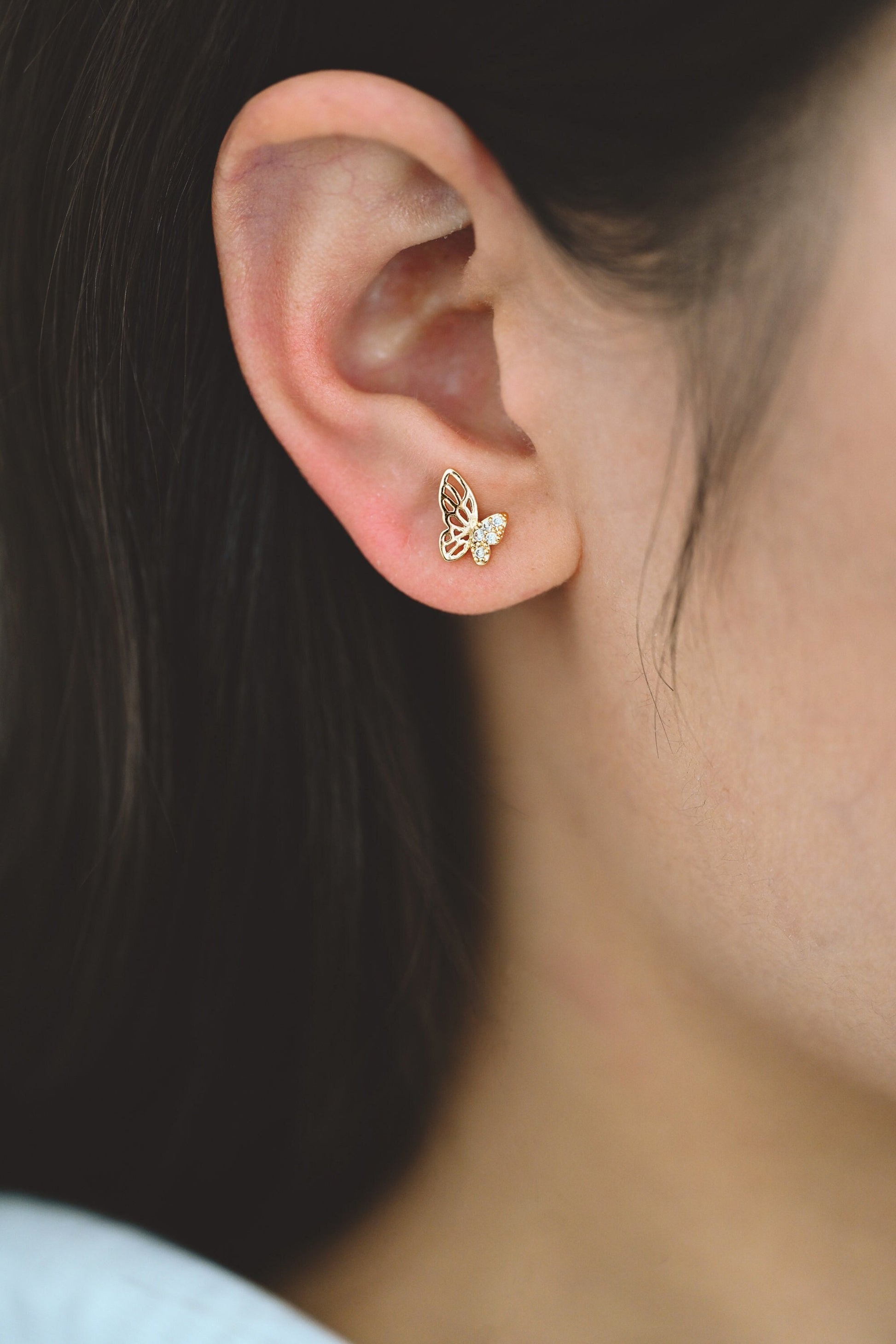 4pcs CZ Pave Gold Butterfly Ear post, Dianty Butterfly Ear Studs, Jewelry Supplies (GB-3061)
