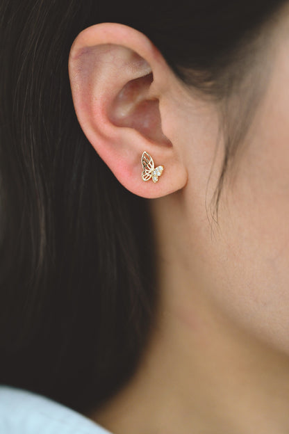 4pcs CZ Pave Gold Butterfly Ear post, Dianty Butterfly Ear Studs, Jewelry Supplies (GB-3061)