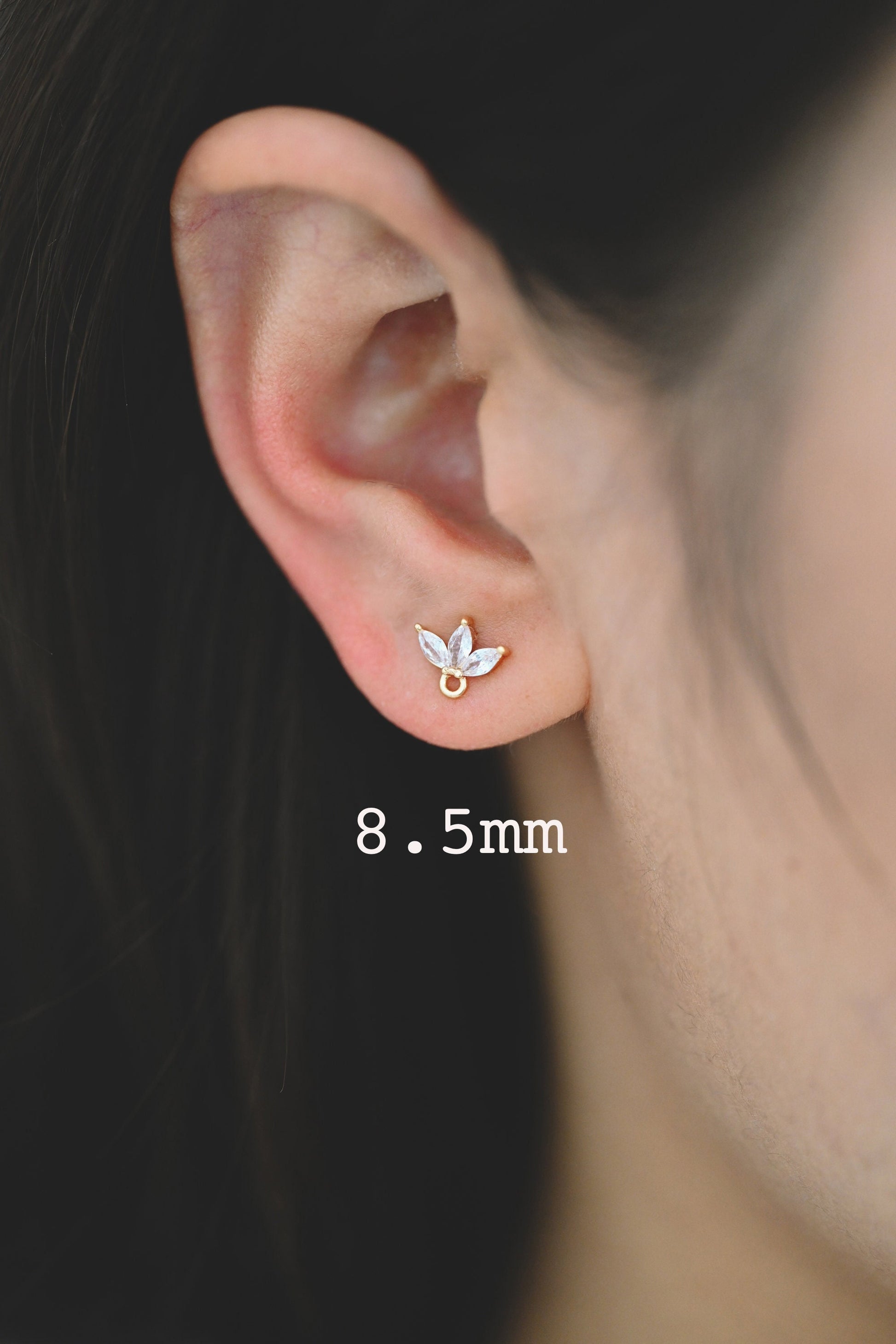 4pcs CZ Pave Leaf Earring, Flower Ear Posts, Dainty Earrings, Jewelry Making, Diy Material, Jewelry Supplies (#GB-3063)