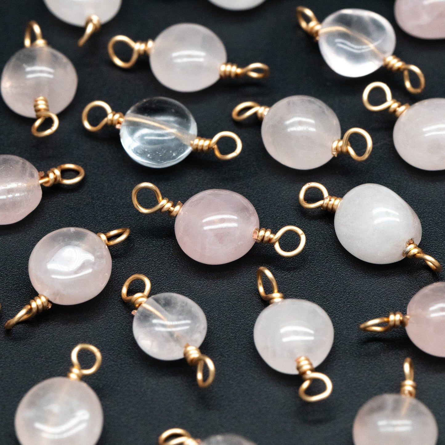 10pcs Gold Pink Quartz Gemstone Connector, 18K Gold Wire Beaded Charms, Diy Material Findings (GB-4134)