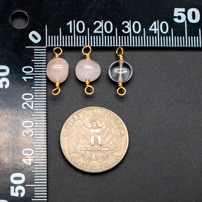 10pcs Gold Pink Quartz Gemstone Connector, 18K Gold Wire Beaded Charms, Diy Material Findings (GB-4134)