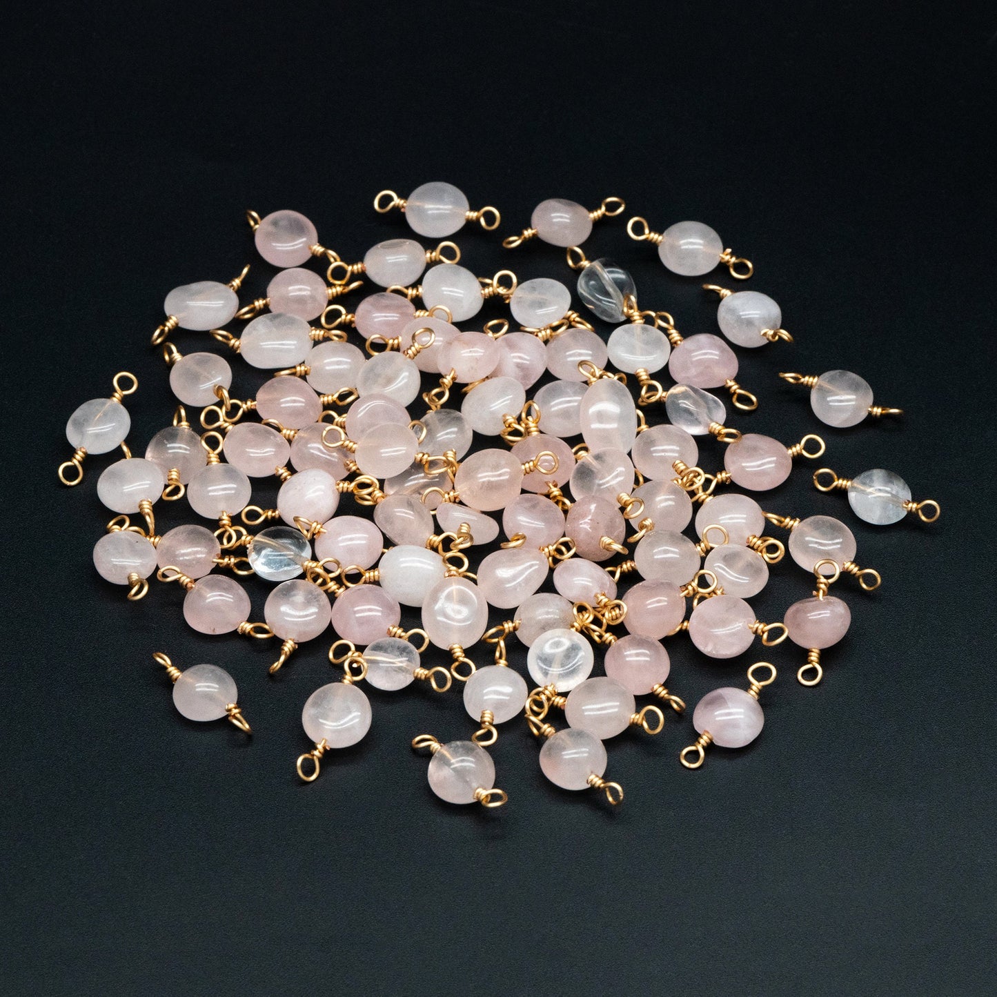 10pcs Gold Pink Quartz Gemstone Connector, 18K Gold Wire Beaded Charms, Diy Material Findings (GB-4134)