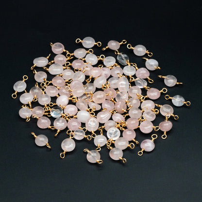 10pcs Gold Pink Quartz Gemstone Connector, 18K Gold Wire Beaded Charms, Diy Material Findings (GB-4134)