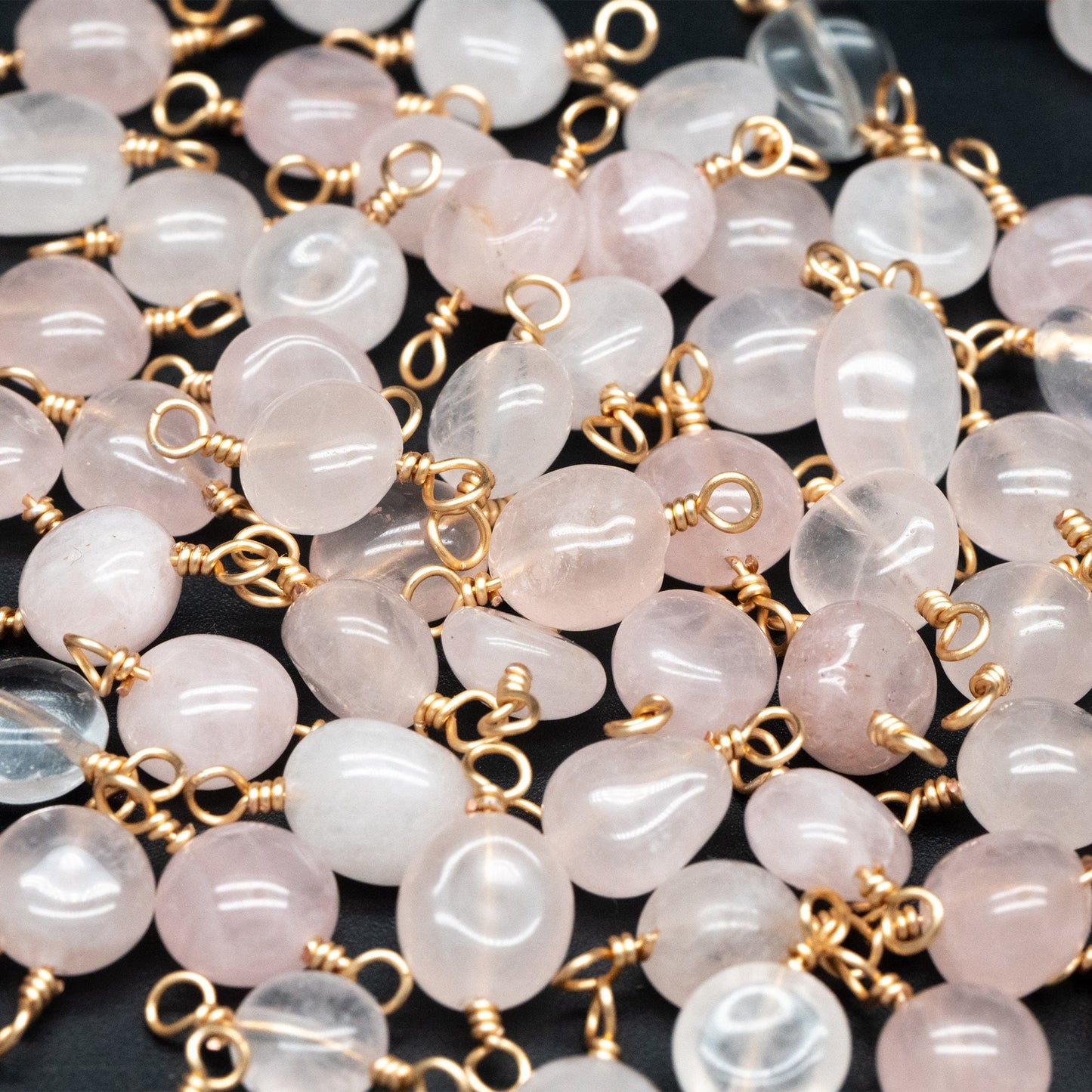 10pcs Gold Pink Quartz Gemstone Connector, 18K Gold Wire Beaded Charms, Diy Material Findings (GB-4134)