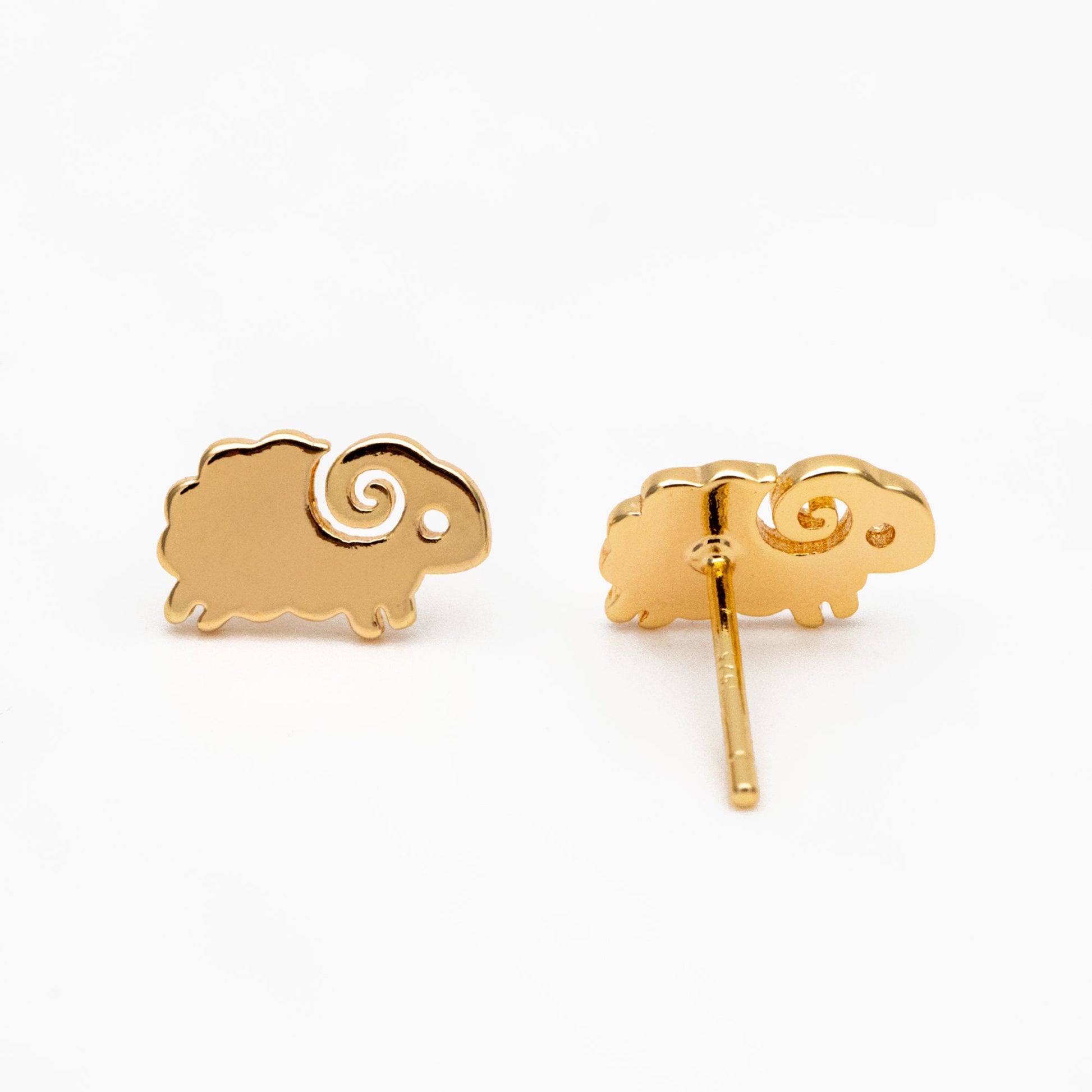 10pcs Gold Sheep Earrings, Gold Plated Brass, Cute Animal Stud Earrings (GB-4145)