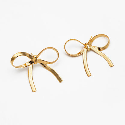 4pcs Gold/ Silver Bow Knot Earrings 35x37mm, Gold/ Rhodium plated Brass, Bowknot Stud Earrings (GB-4159)