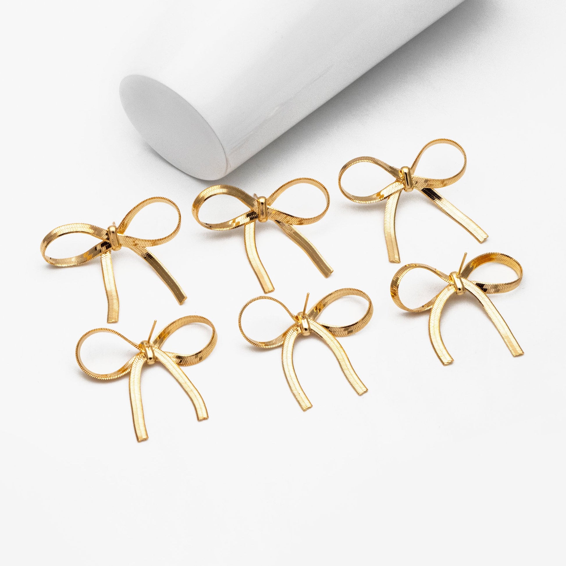 4pcs Gold/ Silver Bow Knot Earrings 35x37mm, Gold/ Rhodium plated Brass, Bowknot Stud Earrings (GB-4159)