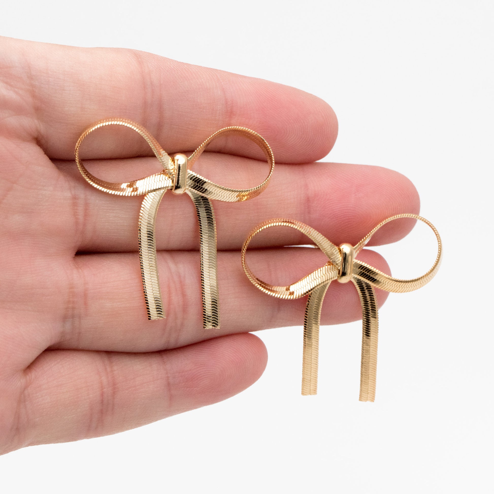 4pcs Gold/ Silver Bow Knot Earrings 35x37mm, Gold/ Rhodium plated Brass, Bowknot Stud Earrings (GB-4159)