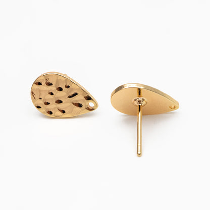 10pcs Gold Teardrop Earring with Loop, 11.5x8mm, 18K Gold Plated Brass Geometric Earring Studs (GB-4160)