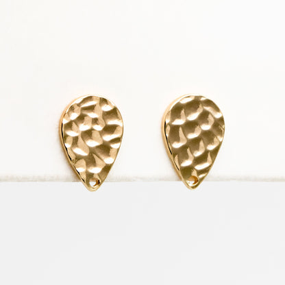 10pcs Gold Teardrop Earring with Loop, 11.5x8mm, 18K Gold Plated Brass Geometric Earring Studs (GB-4160)
