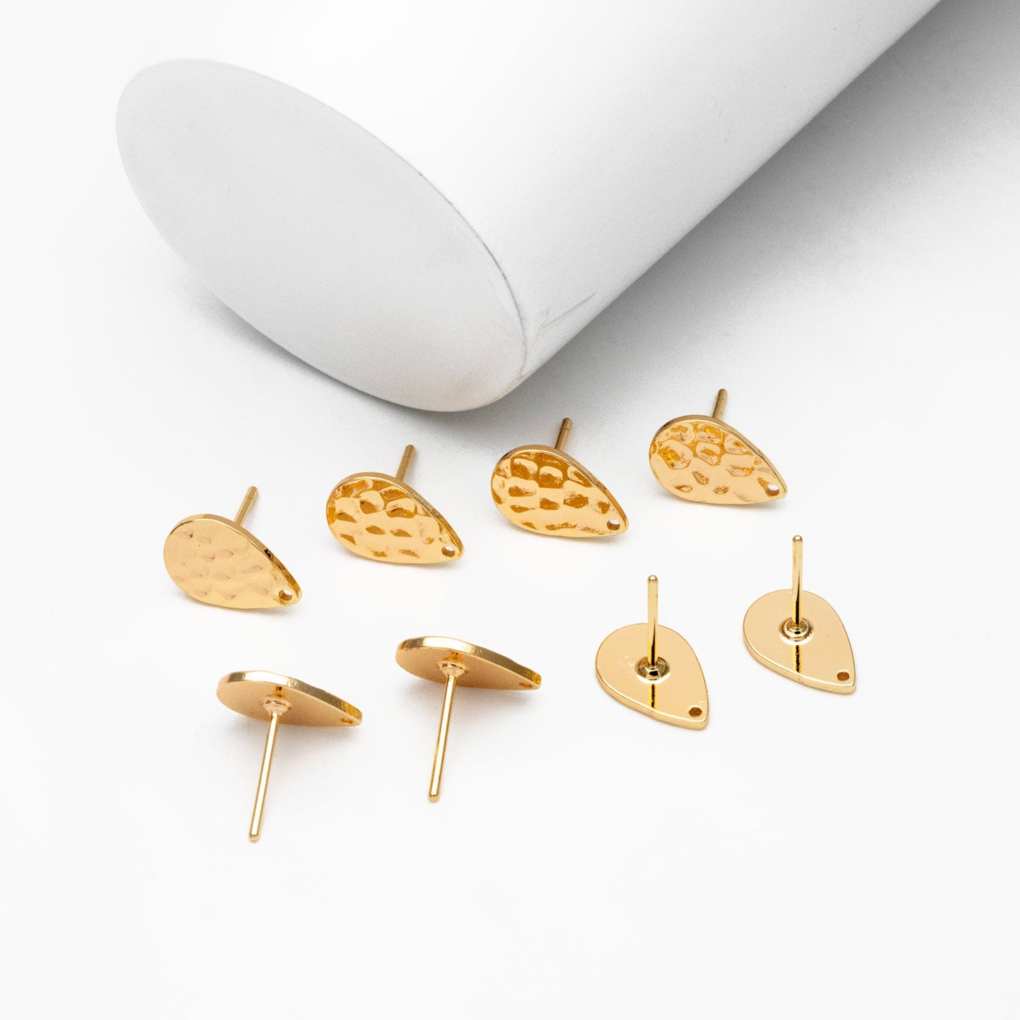 10pcs Gold Teardrop Earring with Loop, 11.5x8mm, 18K Gold Plated Brass Geometric Earring Studs (GB-4160)