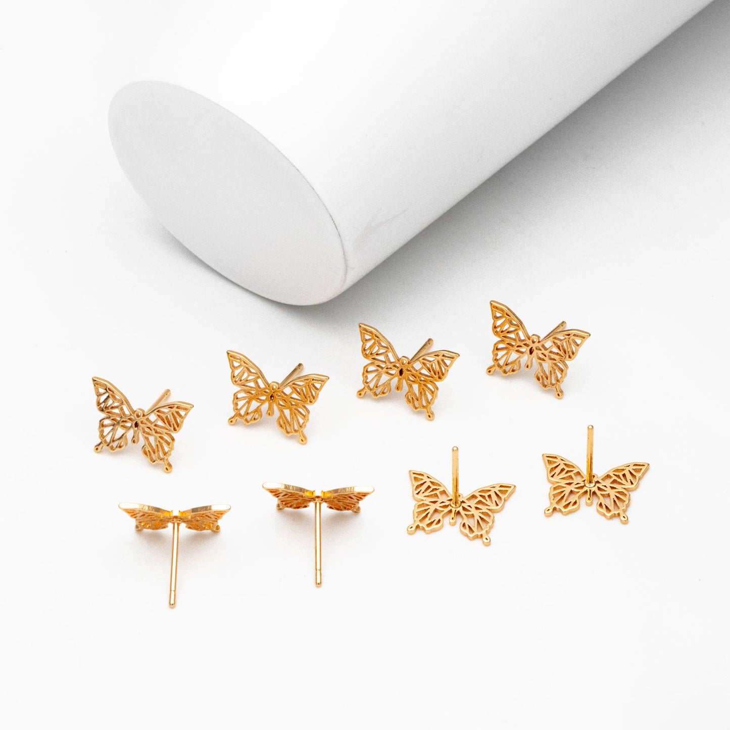 10pcs Gold Hollow Butterfly Earrings, Gold plated Brass, Dianty Butterfly Ear Studs, Jewelry Supplies (GB-4161)
