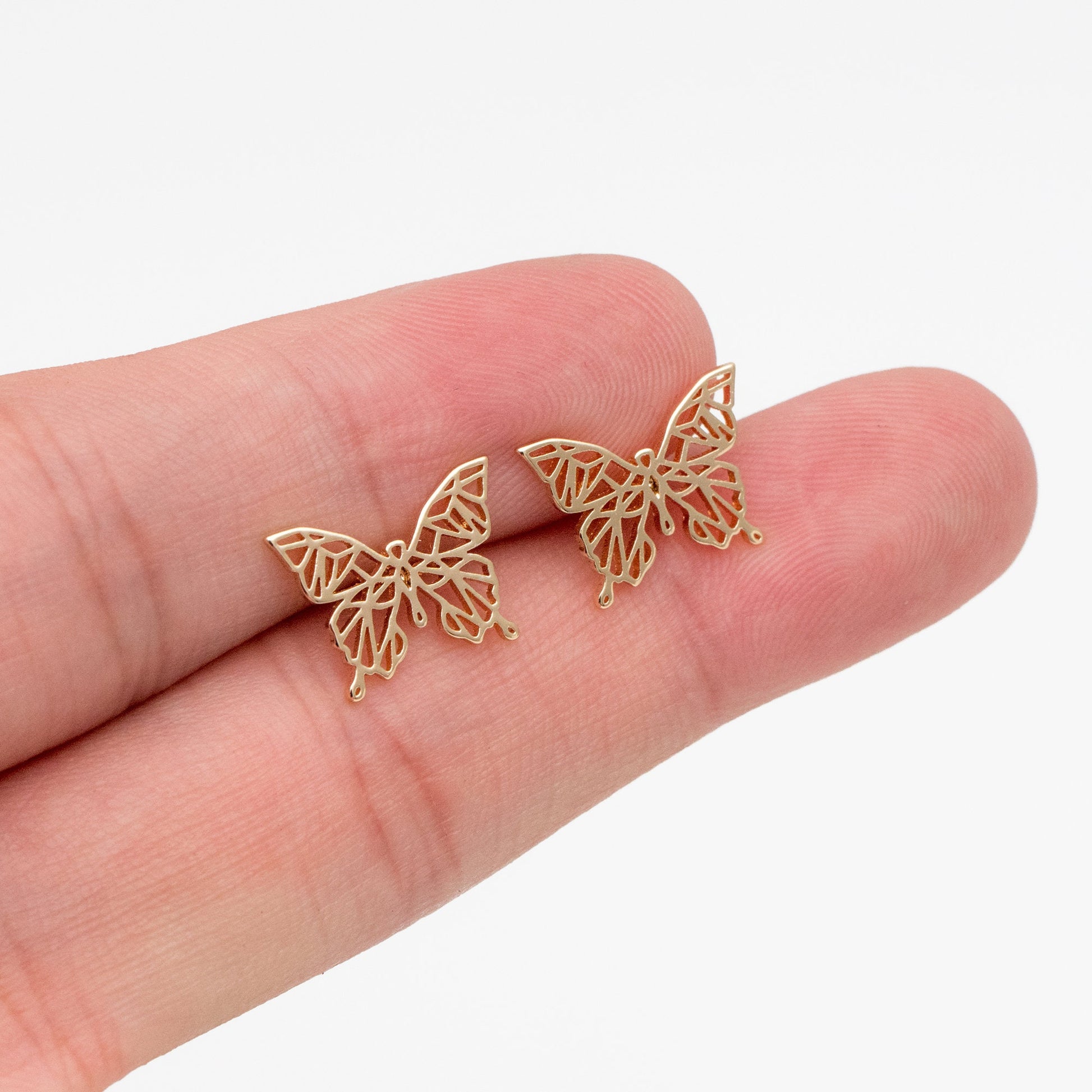 10pcs Gold Hollow Butterfly Earrings, Gold plated Brass, Dianty Butterfly Ear Studs, Jewelry Supplies (GB-4161)