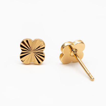 10pcs Gold Clover Earrings 7mm, Gold Plated Brass, Four Leaf Clover Stud Earrings (GB-4162)