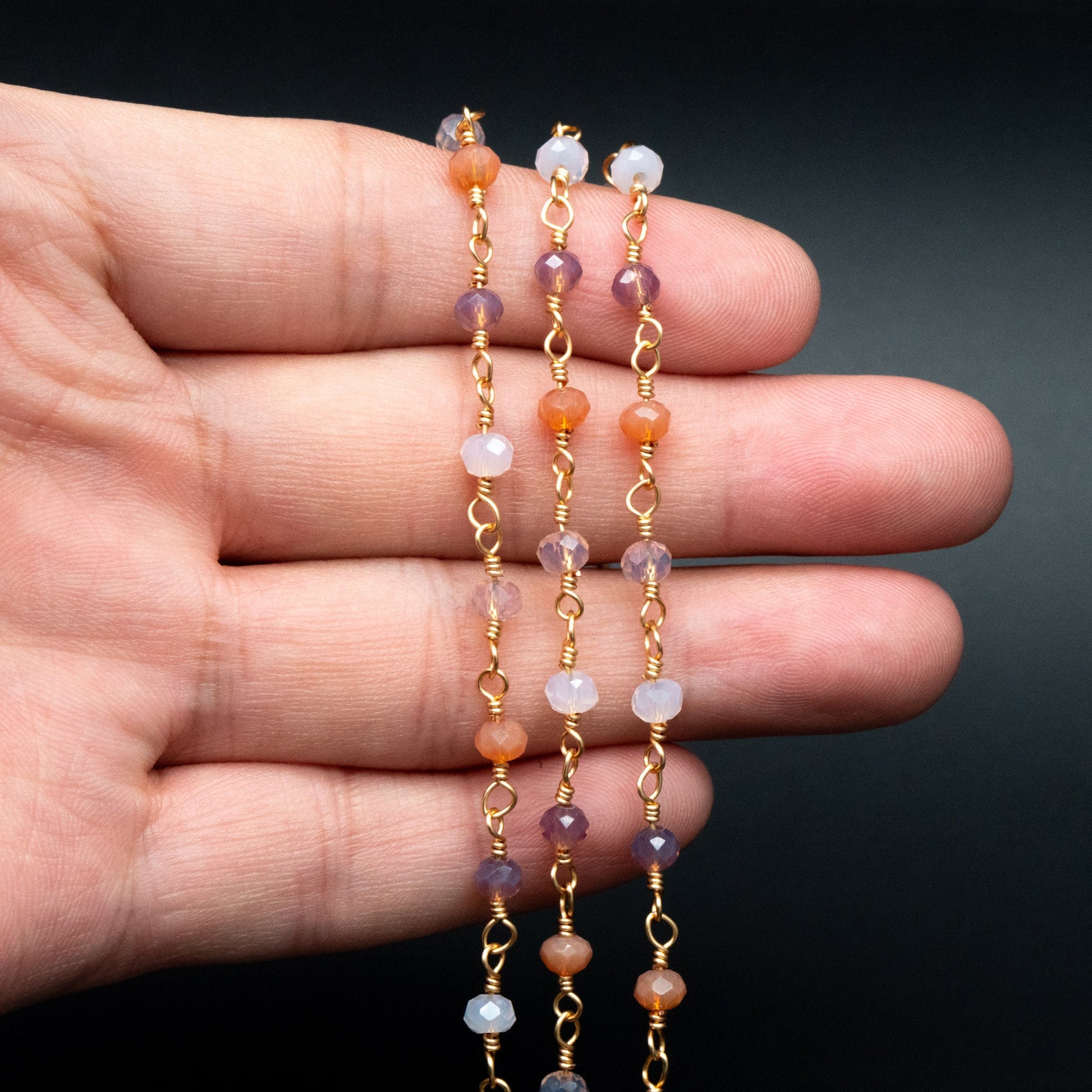 Glass Rondelle Bead Chain 3.5mm, 18K Gold plated on Brass Beaded Chains, Multi Colors Crystal (#LK-599)/ 1 Meter=3.3ft