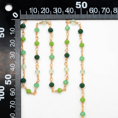Glass Rondelle Bead Chain 3.5mm, 18K Gold plated on Brass Beaded Chains, Multi Colors Crystal (#LK-600)/ 1 Meter=3.3ft