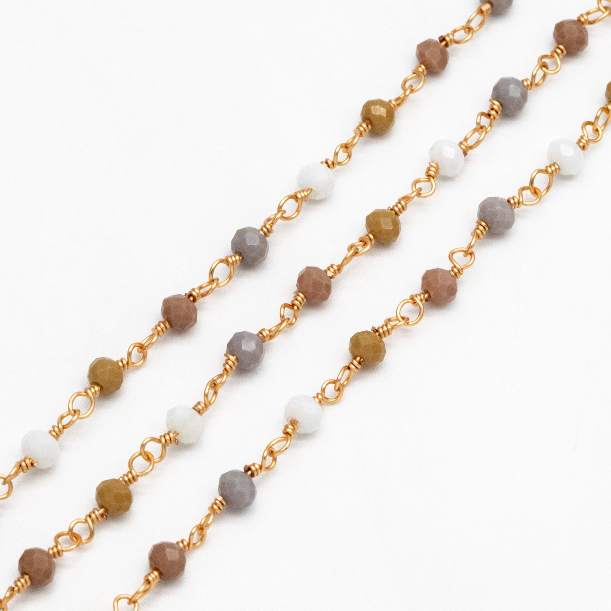 Glass Rondelle Bead Chain 3.5mm, 18K Gold plated on Brass Beaded Chains, Multi Colors Crystal (#LK-601)/ 1 Meter=3.3ft