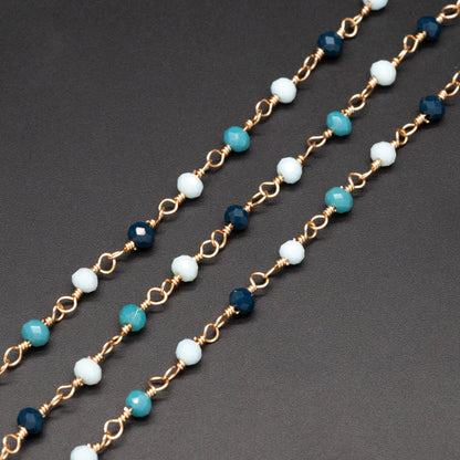 Glass Rondelle Bead Chain 3.5mm, Gold plated Brass Beaded Chains, Multi Colors Crystal (#LK-602)/ 1 Meter=3.3ft