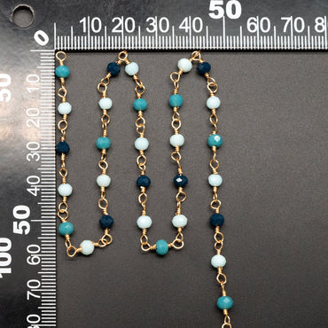 Glass Rondelle Bead Chain 3.5mm, Gold plated Brass Beaded Chains, Multi Colors Crystal (#LK-602)/ 1 Meter=3.3ft