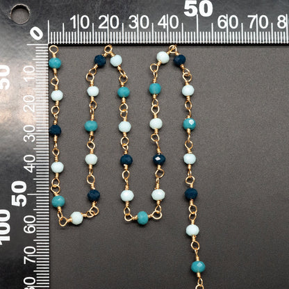 Glass Rondelle Bead Chain 3.5mm, Gold plated Brass Beaded Chains, Multi Colors Crystal (#LK-602)/ 1 Meter=3.3ft