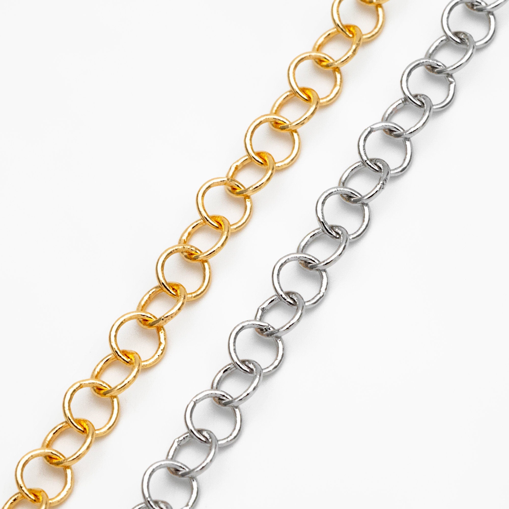Gold/ Silver Tone Round Loop Chain 5mm, 18K Real Gold/ Rhodium plated Brass, Circle Link Chains (#LK-604)/ 1 Meter=3.3ft