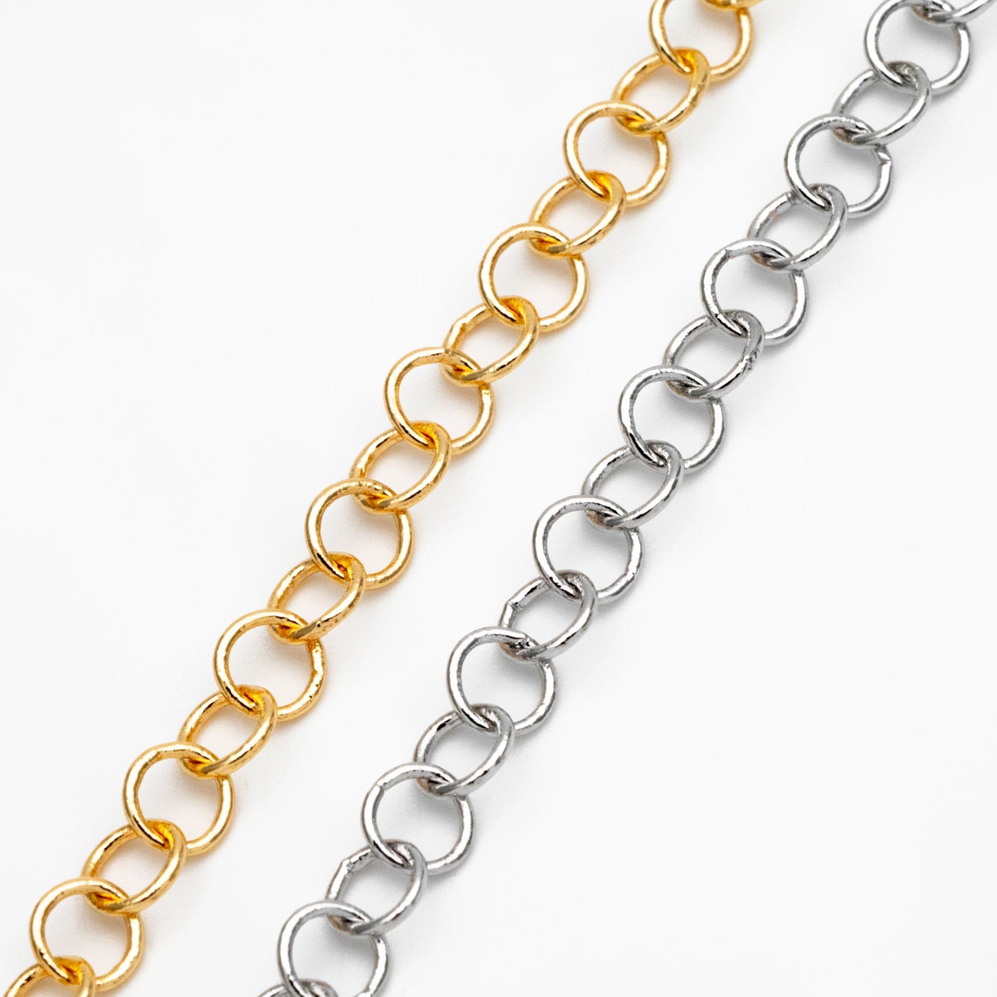 Gold/ Silver Tone Round Loop Chain 5mm, 18K Real Gold/ Rhodium plated Brass, Circle Link Chains (#LK-604)/ 1 Meter=3.3ft