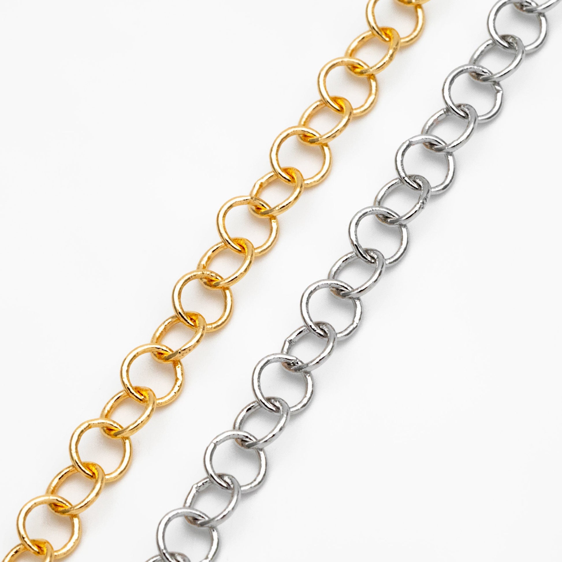 Gold/ Silver Tone Round Loop Chain 5mm, 18K Real Gold/ Rhodium plated Brass, Circle Link Chains (#LK-604)/ 1 Meter=3.3ft