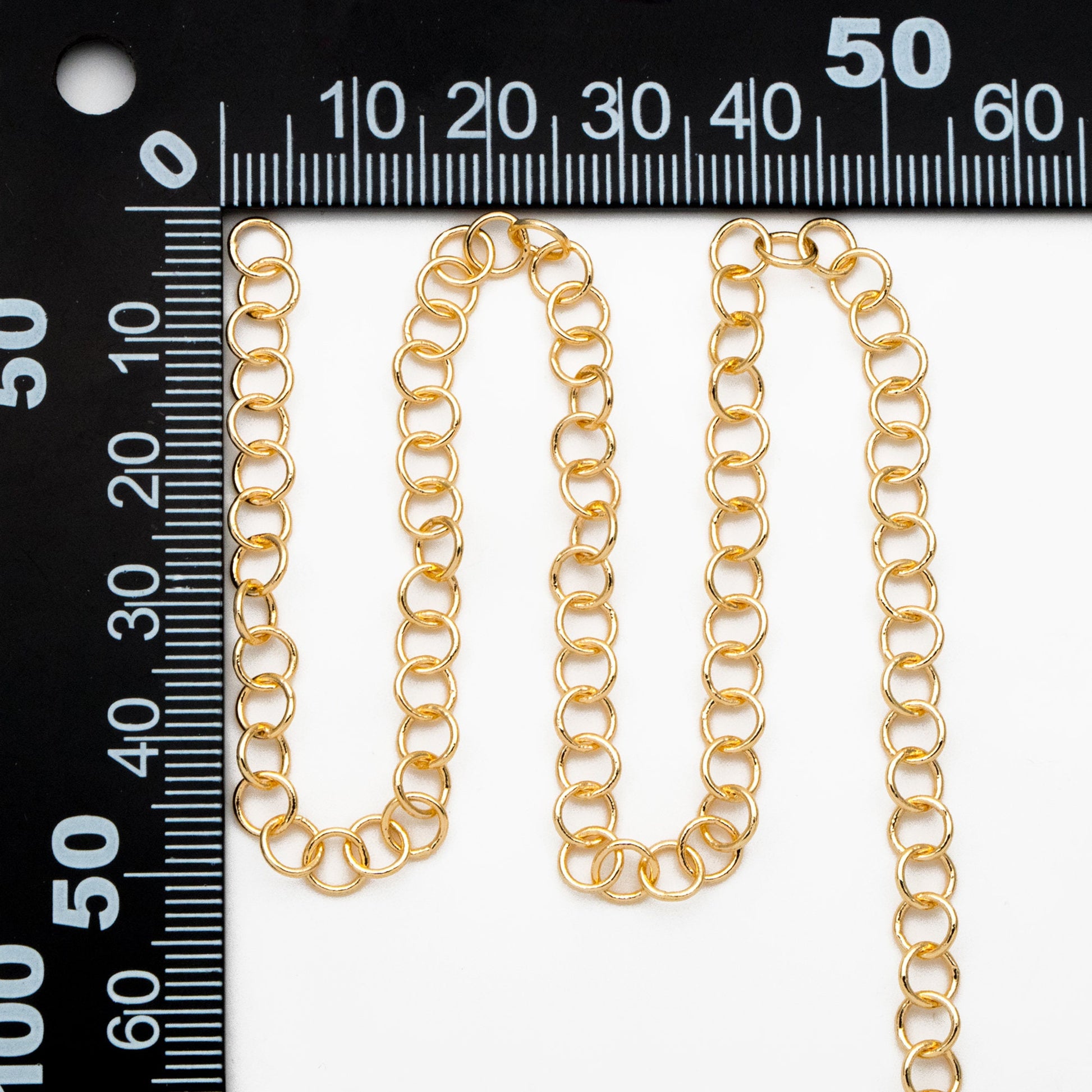 Gold/ Silver Tone Round Loop Chain 5mm, 18K Real Gold/ Rhodium plated Brass, Circle Link Chains (#LK-604)/ 1 Meter=3.3ft