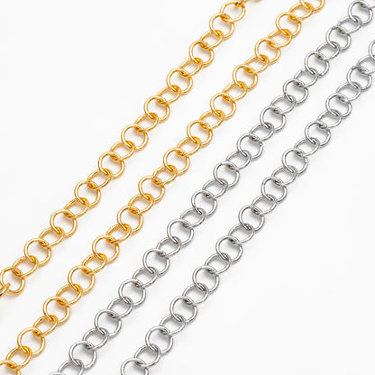 Gold/ Silver Tone Round Loop Chain 5mm, 18K Real Gold/ Rhodium plated Brass, Circle Link Chains (#LK-604)/ 1 Meter=3.3ft