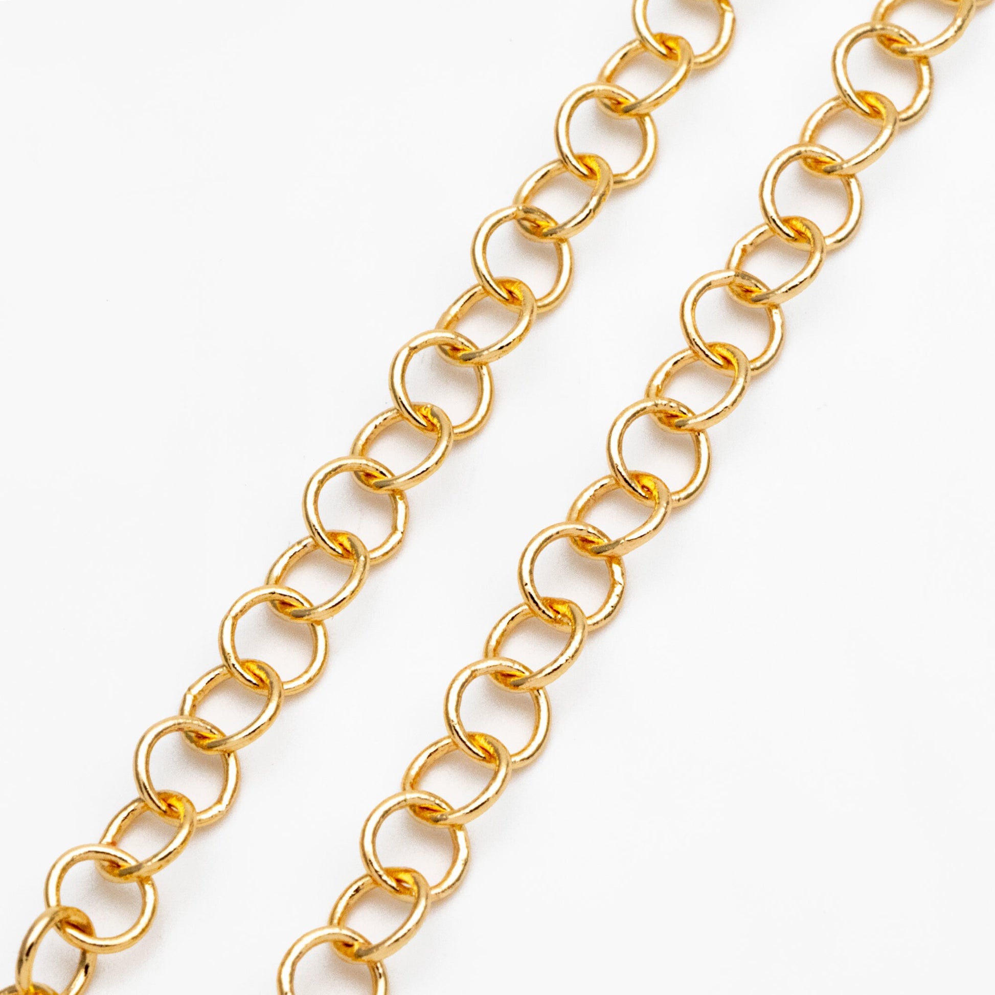 Gold/ Silver Tone Round Loop Chain 5mm, 18K Real Gold/ Rhodium plated Brass, Circle Link Chains (#LK-604)/ 1 Meter=3.3ft