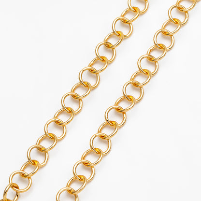 Gold/ Silver Tone Round Loop Chain 5mm, 18K Real Gold/ Rhodium plated Brass, Circle Link Chains (#LK-604)/ 1 Meter=3.3ft