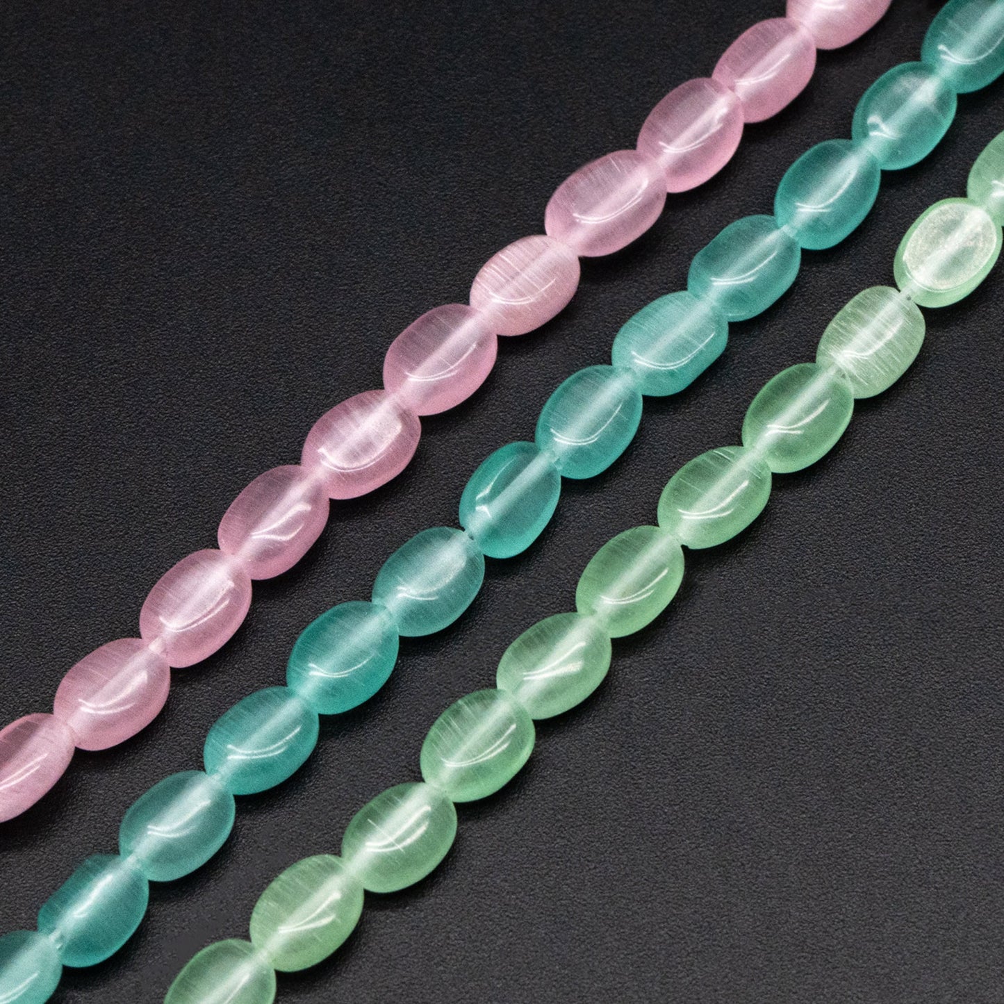 Cats Eye Beads Flat Oval 7x5mm, Full 14.5 inch strands (TR-077)