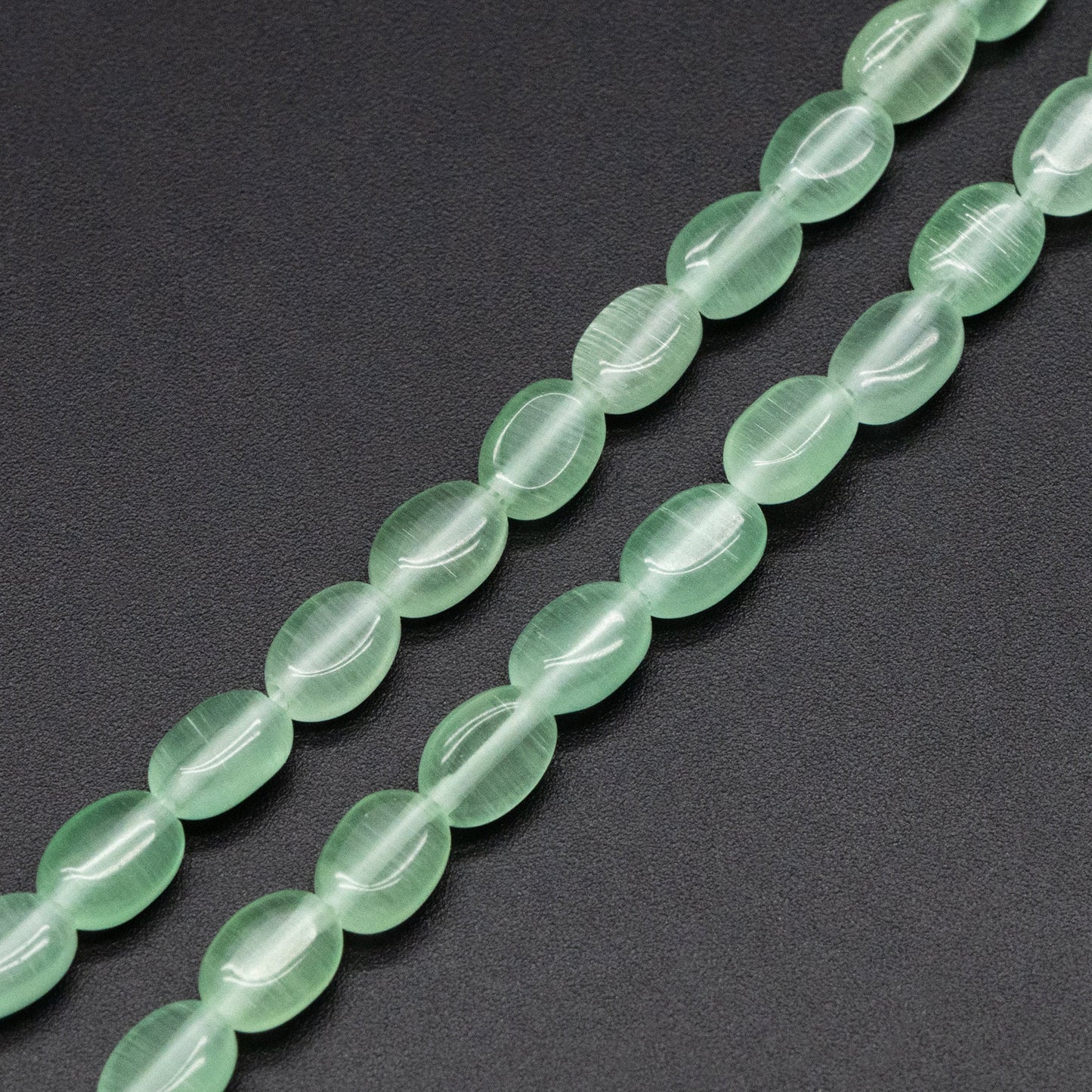 Cats Eye Beads Flat Oval 7x5mm, Full 14.5 inch strands (TR-077)