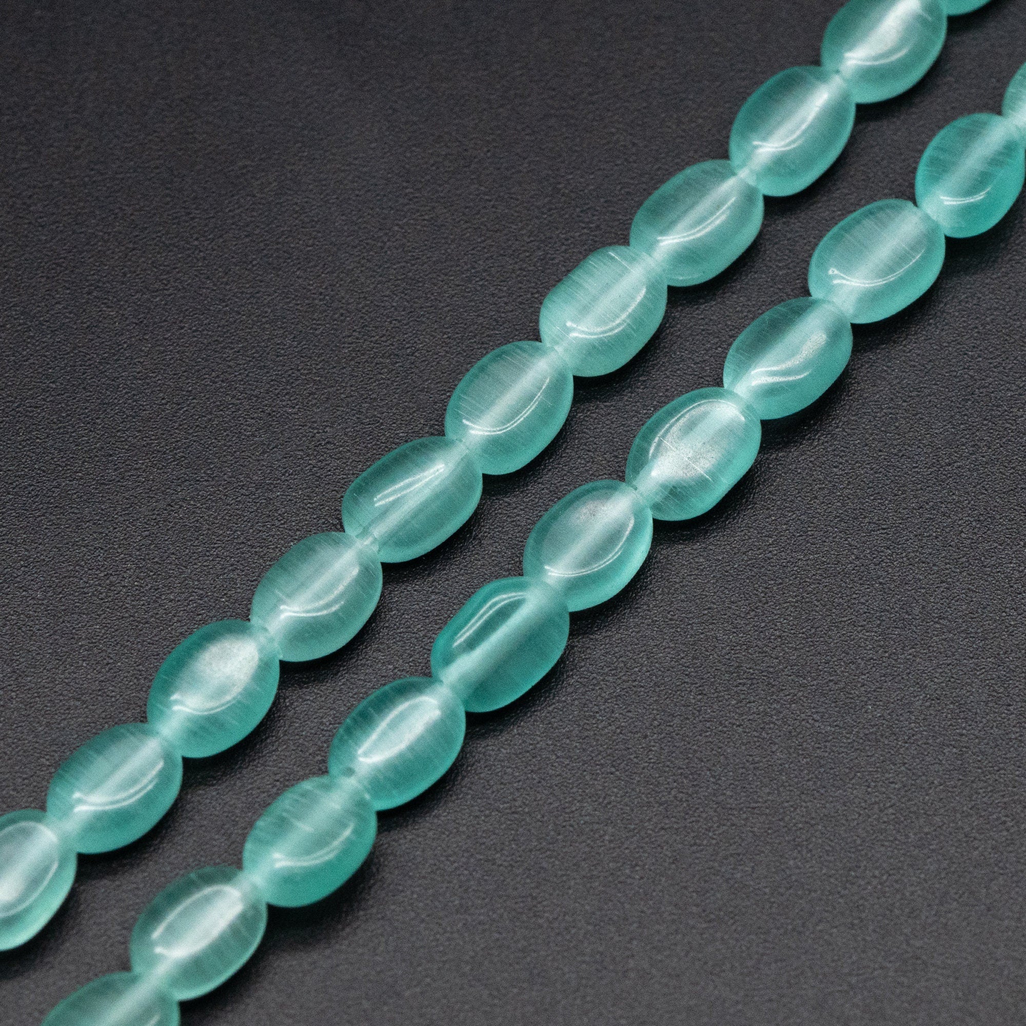 Cats Eye Beads Flat Oval 7x5mm, Full 14.5 inch strands (TR-077)