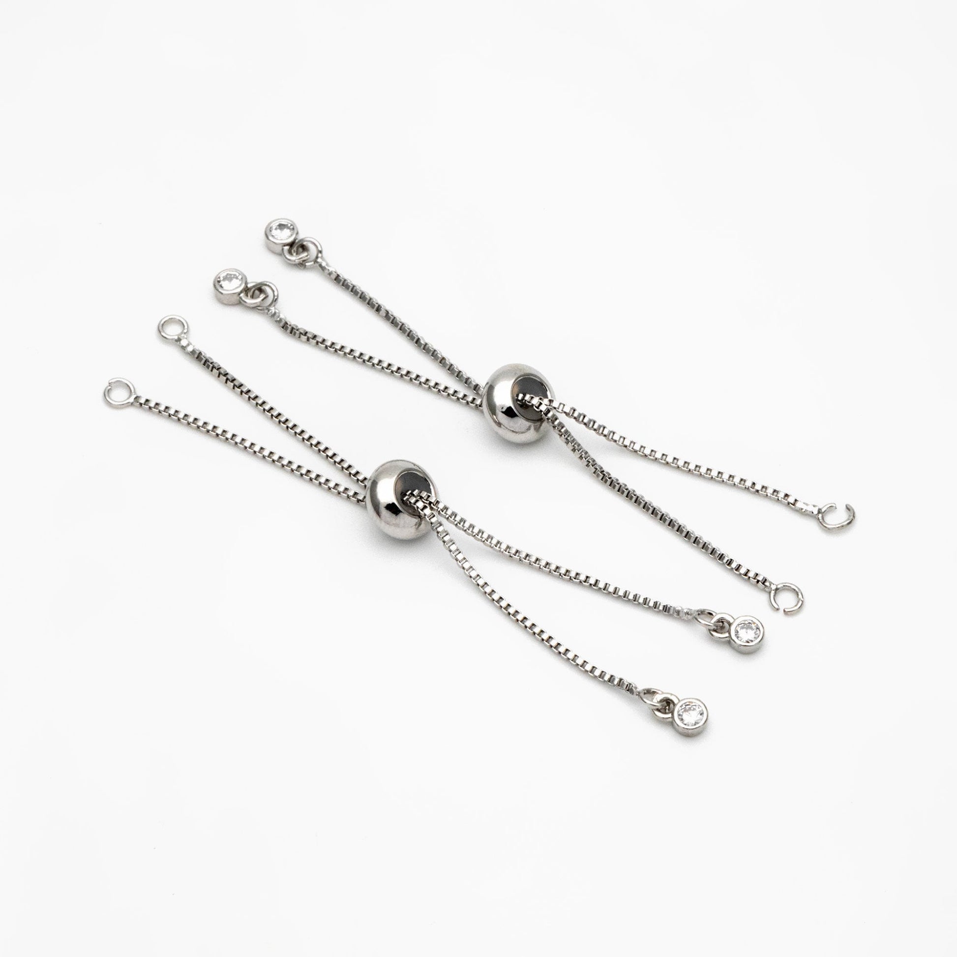 10pcs CZ Pave Gold/ Silver Sliding Adjustable Bracelet Making Chains, Half-finished Bracelet with Rubber Stopper Beads (GB-269-B)