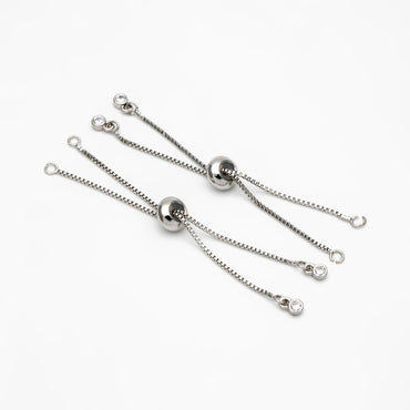 10pcs CZ Pave Gold/ Silver Sliding Adjustable Bracelet Making Chains, Half-finished Bracelet with Rubber Stopper Beads (GB-269-B)