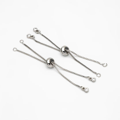 10pcs CZ Pave Gold/ Silver Sliding Adjustable Bracelet Making Chains, Half-finished Bracelet with Rubber Stopper Beads (GB-269-B)