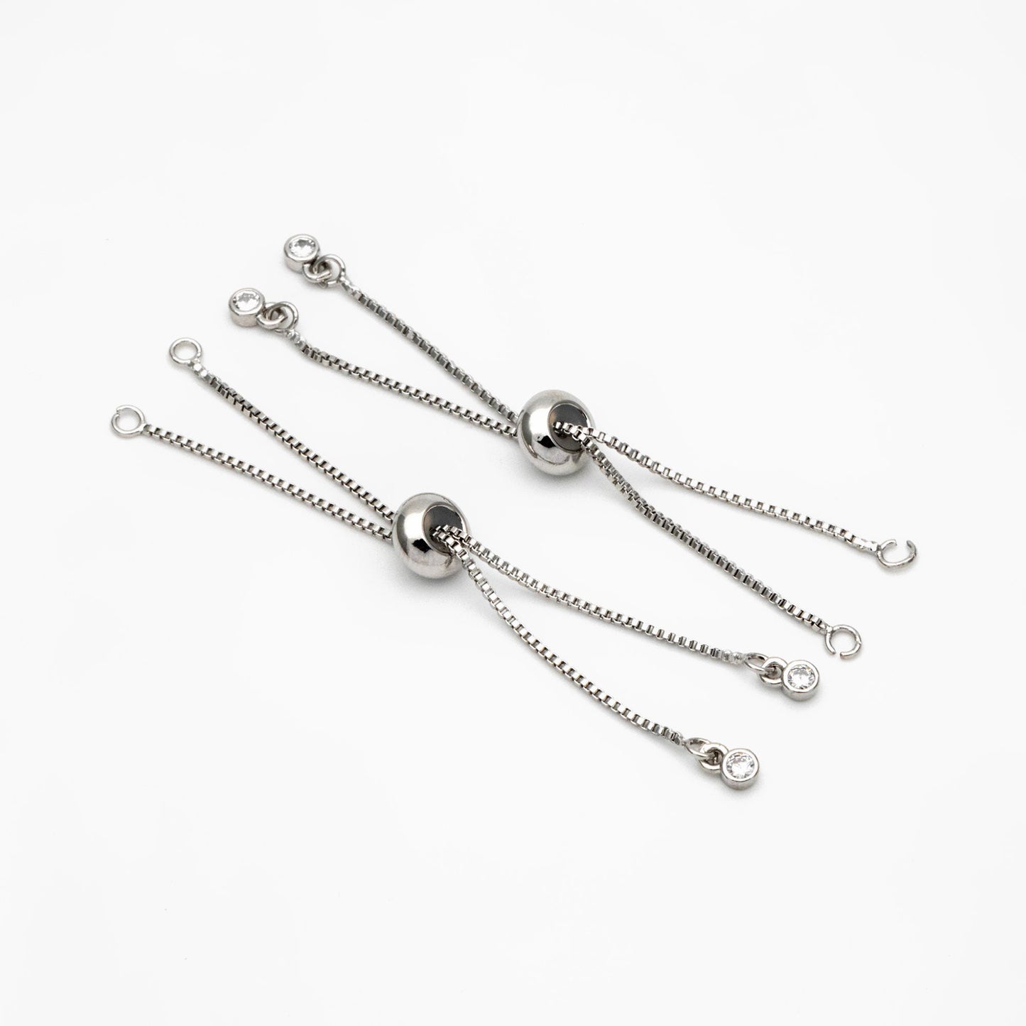10pcs CZ Pave Gold/ Silver Sliding Adjustable Bracelet Making Chains, Half-finished Bracelet with Rubber Stopper Beads (GB-269-B)