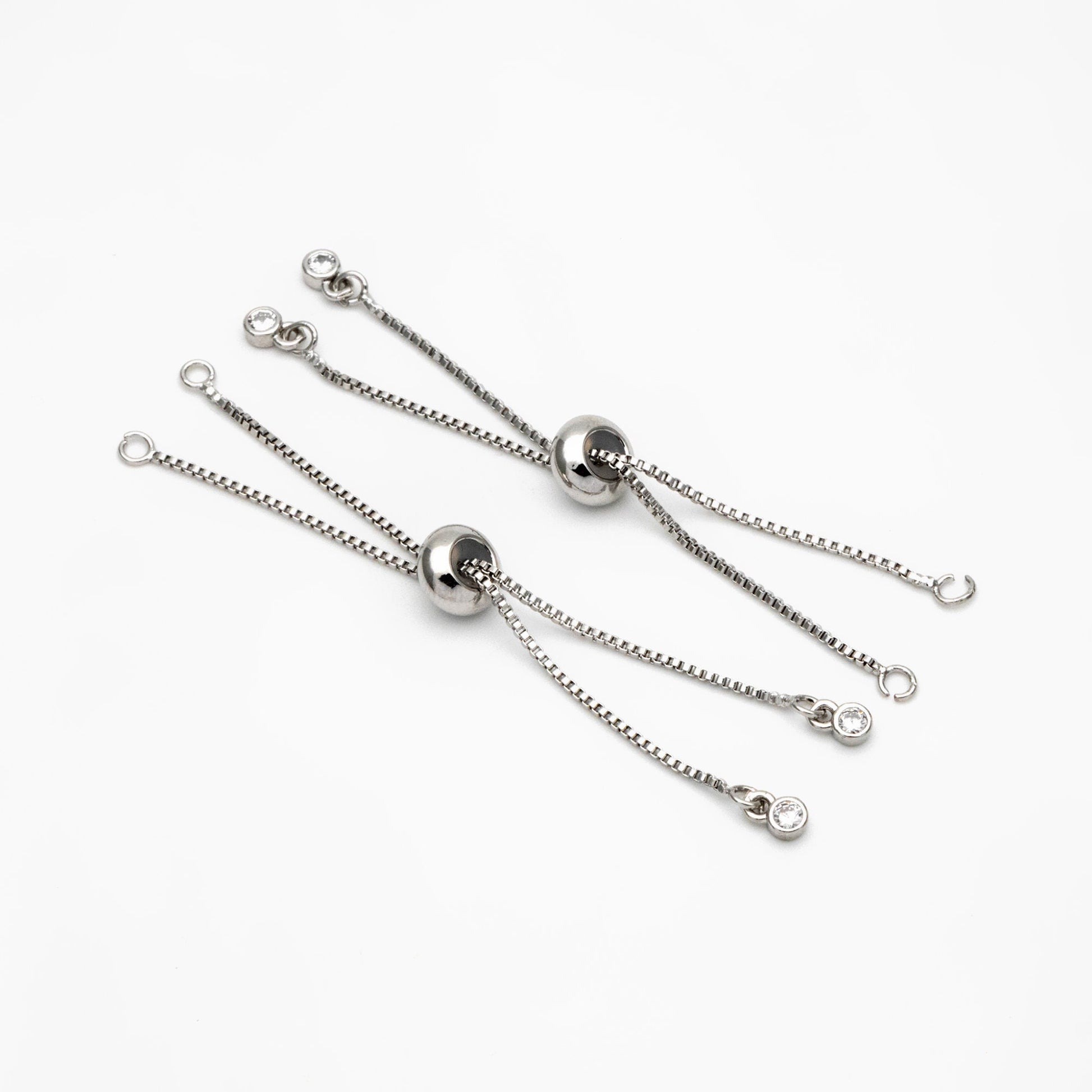 10pcs CZ Pave Gold/ Silver Sliding Adjustable Bracelet Making Chains, Half-finished Bracelet with Rubber Stopper Beads (GB-269-B)
