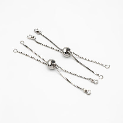 10pcs CZ Pave Gold/ Silver Sliding Adjustable Bracelet Making Chains, Half-finished Bracelet with Rubber Stopper Beads (GB-269-B)