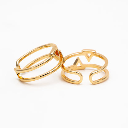 4pcs Gold/ Silver Double Band Triangle Ring, Everyday Ring, Fashion Rings, Dainty Rings, Adjustable Ring (#GB-4167)