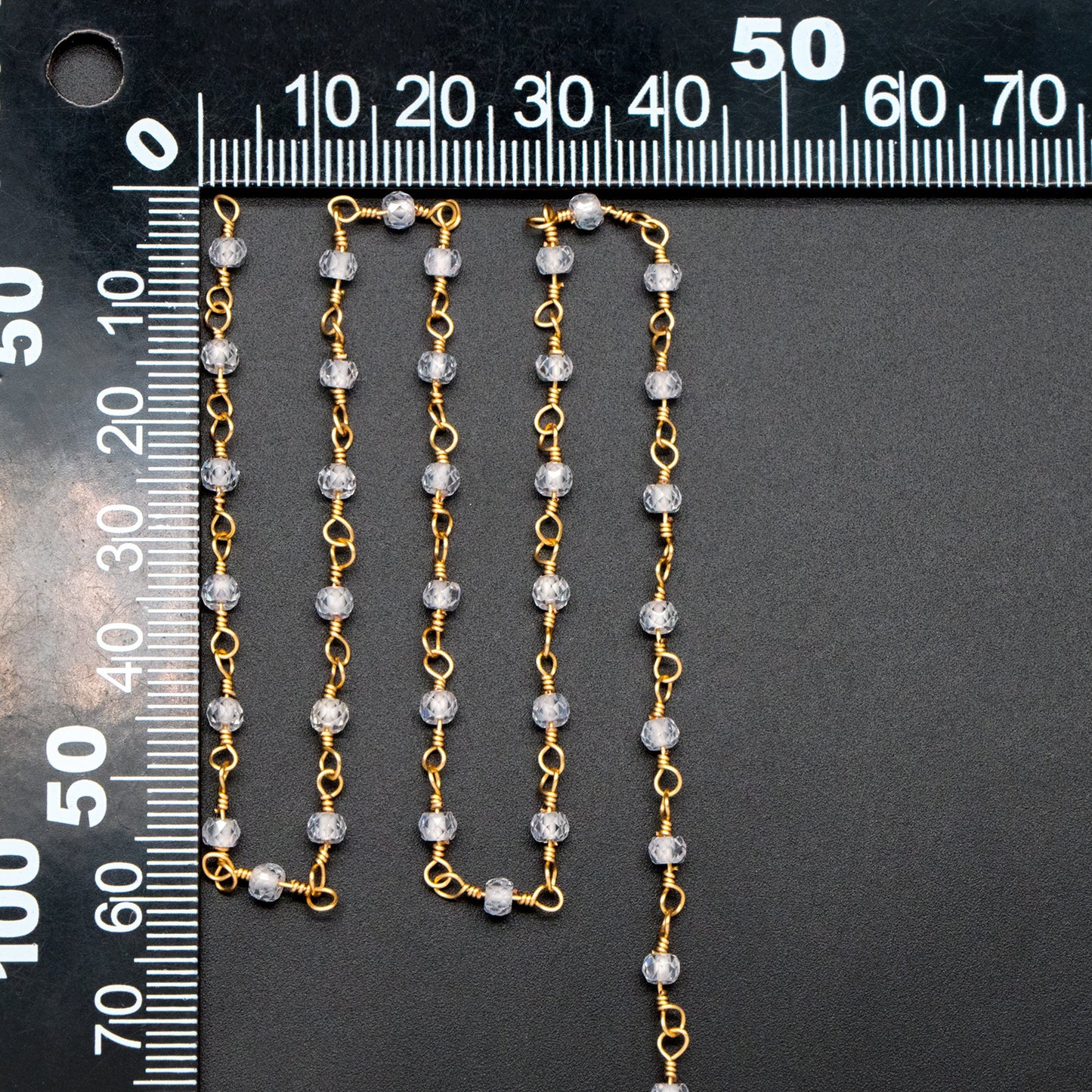 Gemstone CZ Beaded Chain, Cubic Zirconia Chains, 2.5mm Chain with 3mm Quartz Beads (#LK-603)/ 1 Meter=3.3ft