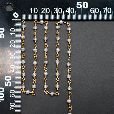 Gemstone CZ Beaded Chain, Cubic Zirconia Chains, 2.5mm Chain with 3mm Quartz Beads (#LK-603)/ 1 Meter=3.3ft