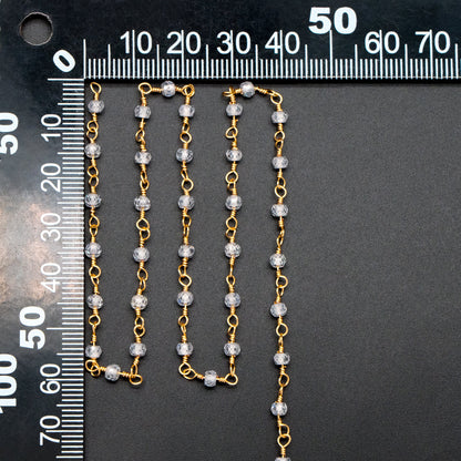 Gemstone CZ Beaded Chain, Cubic Zirconia Chains, 2.5mm Chain with 3mm Quartz Beads (#LK-603)/ 1 Meter=3.3ft