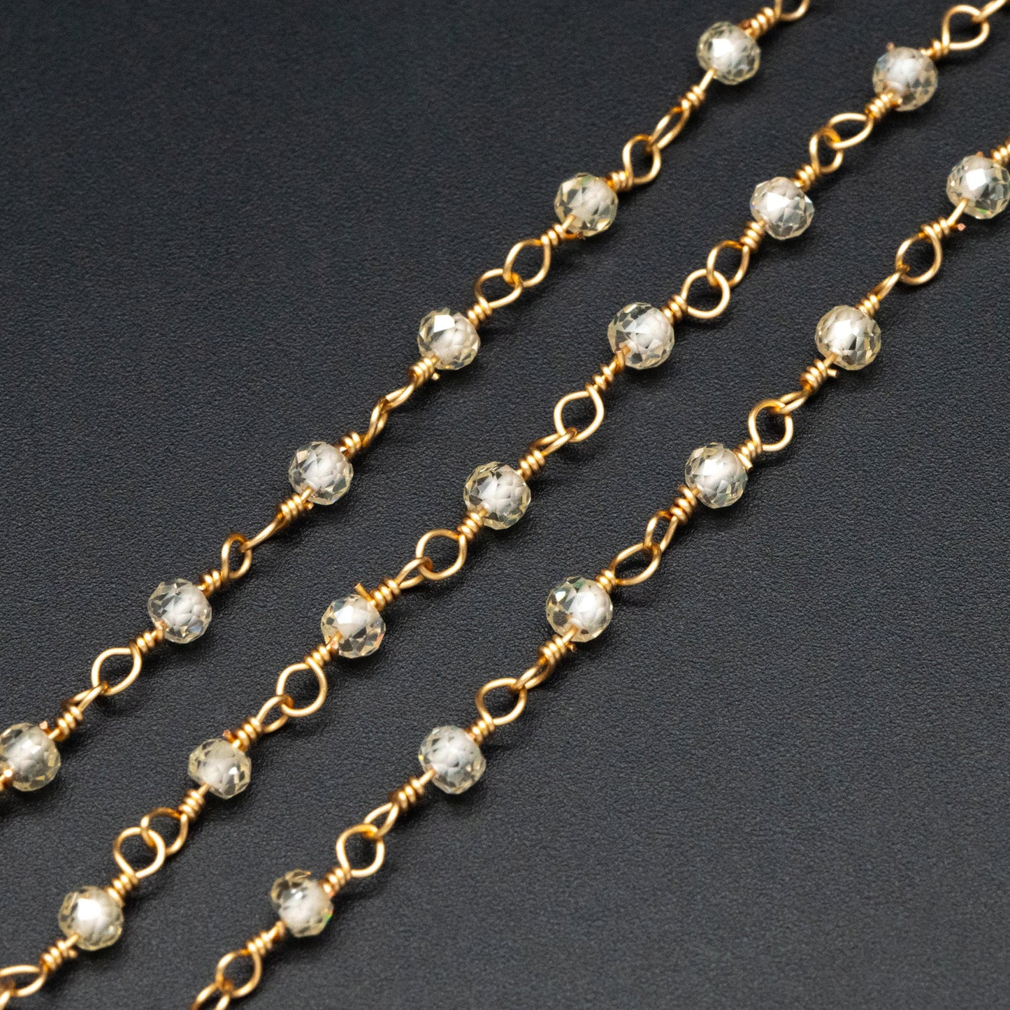 Gemstone CZ Beaded Chain, Cubic Zirconia Chains, 2.5mm Chain with 3mm Quartz Beads (#LK-603)/ 1 Meter=3.3ft