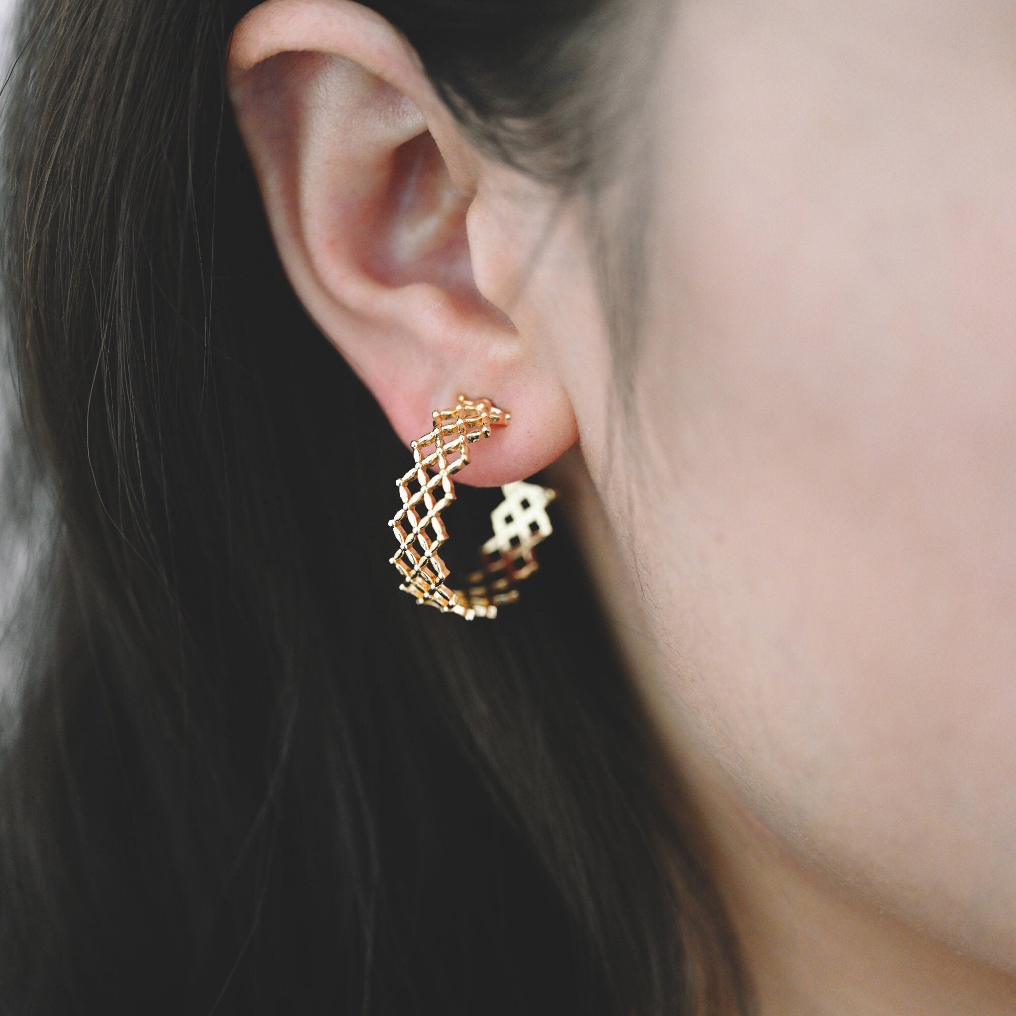 10pcs Gold/ Silver Tone Hoop Earrings, Geometric Round Stud Earrings (GB-1802)