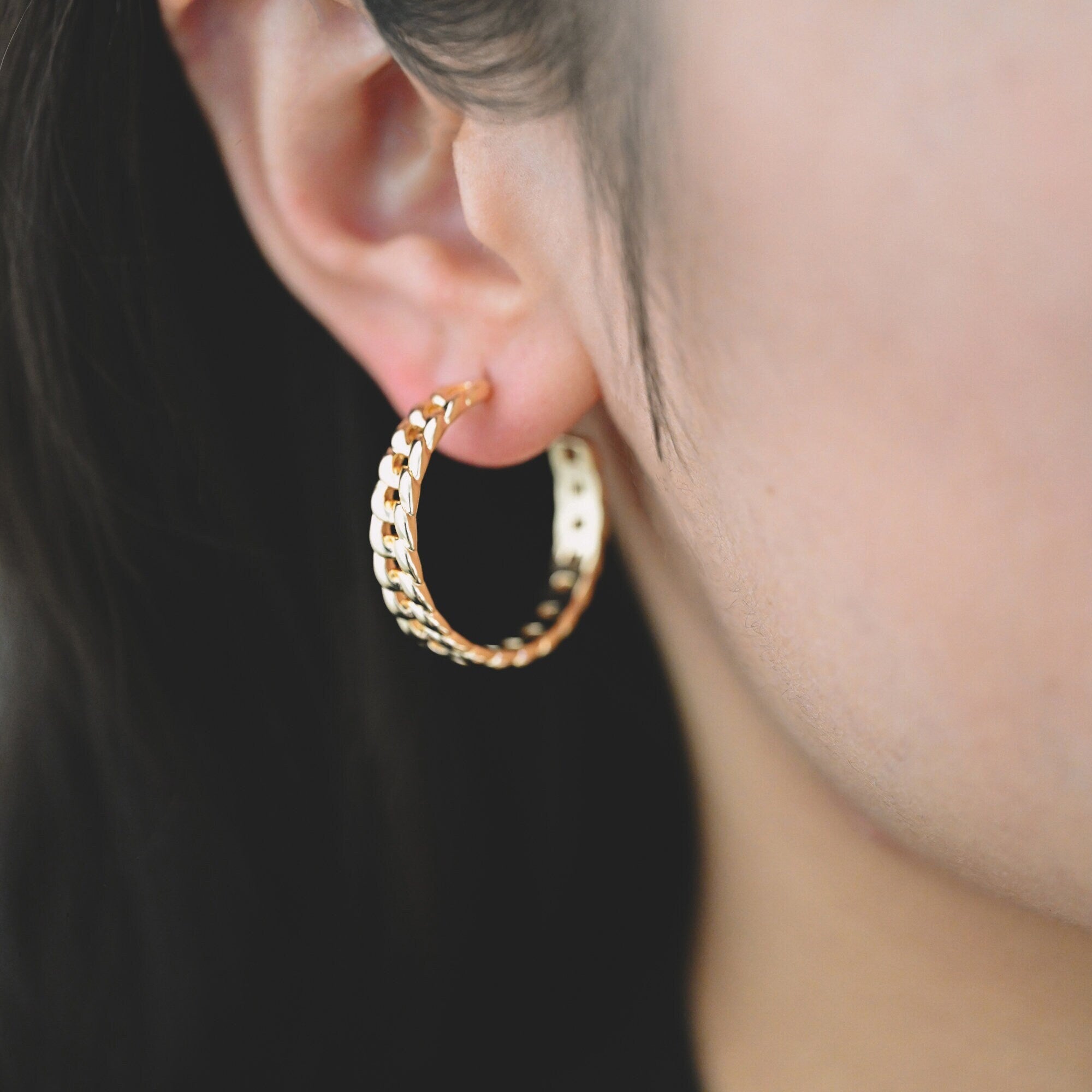 10pcs Chunky Gold/ Silver Hoops, Gold/ Silver Chain Hoops, Thick Hoop Earrings, Hoop Earrings (GB-1803)